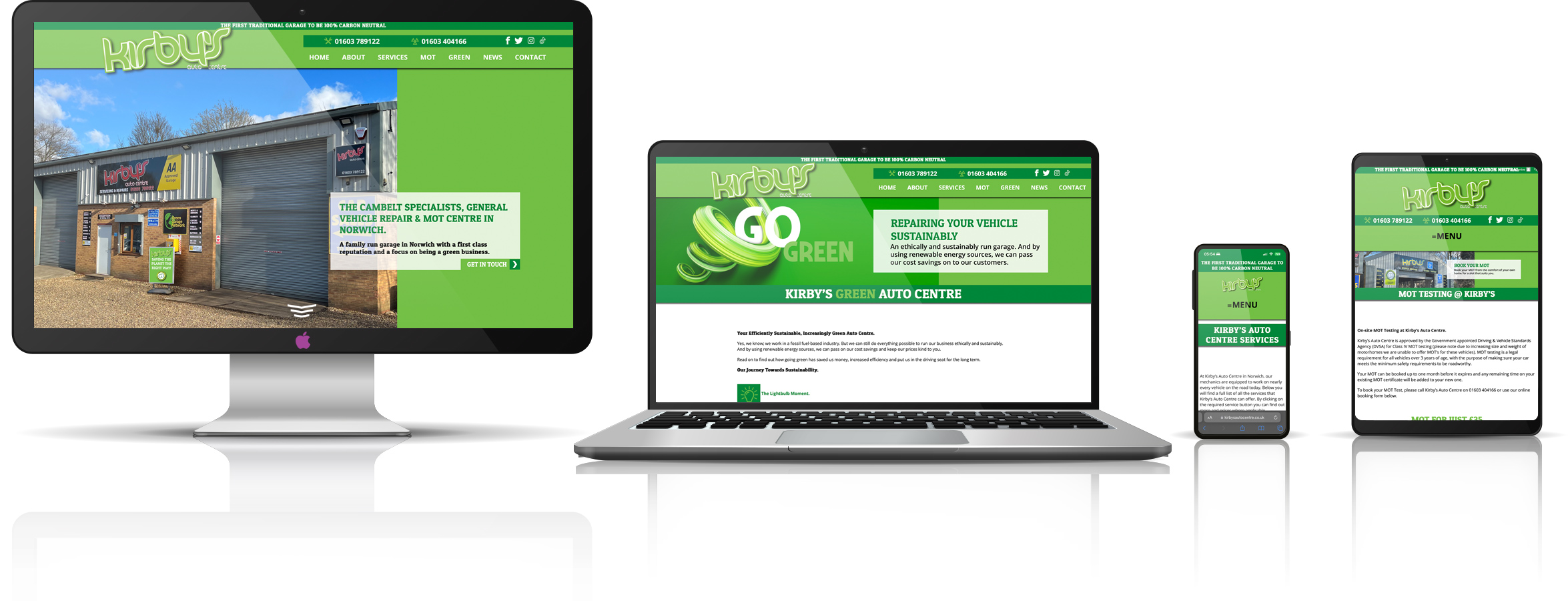Kirby's Auto Centre responsive image showing the new website working fluidly across all media devices